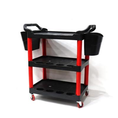 China 2 Bucket Storage Hand Cart Hanging Multifunctional Plastic Rolling Working Tools Service Plastic Utility Cart with Bucket and Wheels for sale