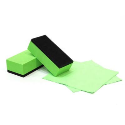 China Eco-friendly Green Square Crystal Nano Ceramic Microfiber Cloth Coating Applicator Sponge Pad For Polish Car Beauty Cleaning And Waxing for sale