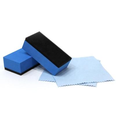 China Blue Eco-friendly / Easy Square Crystal Nano Ceramic Microfiber Cloth Coating Applicator Sponge Pad For Polish Car Beauty Cleaning And Waxing for sale