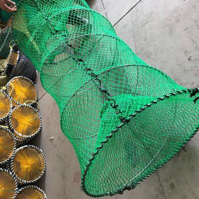 China Large Size Lobster 70x140cm Green Mesh Coil Spring Folding Crab Fishing Pot Loaded Black Cod Traps For Alaska With Bait Pots for sale