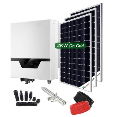 China Mini Home Use 2000W Ongrid Solar Panel Complete Kit 110V 220V 2KW Home Solar Power System for sale