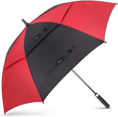 China Contemporary High Quality Automatic Open Fiberglass Metal Handle Inverted Canopy Reverse Double Rib Golf Umbrella for sale