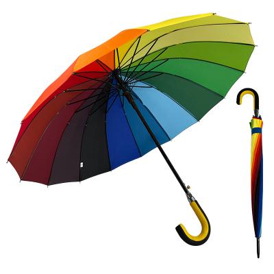 China Morden 16K 24K Luxury Cheap Price Rainbow Umbrella For Sale Promotional Umbrella OEM Material Long Customized Logo Outdoor Umbrella for sale