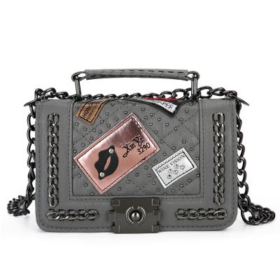 China 2021 fashion lip patch rivet design ladies handbags gray black handbags for girls for sale