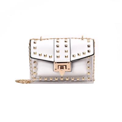 China Famous Designer Brands White And Pink Luxury Bags Women Shoulder Bag Rivet Handbag for sale