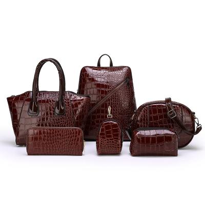 China Fashion Wholesale China Luxurious Leather 6pcs Handbags For Women Crocodile Pattern Tote Bag Leather Sets for sale