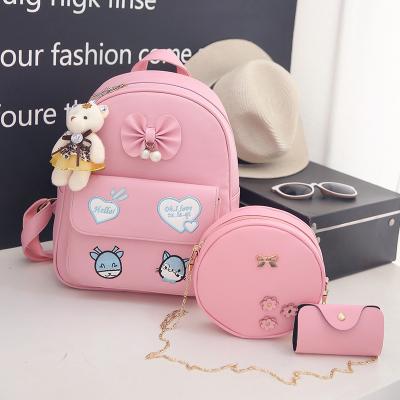 China Wholesale Luxury Anti-theft Lady Girl Bag 3 Piece Cross Set - Body Purse Wallet Pu Leather Backpack School Bag Set for sale