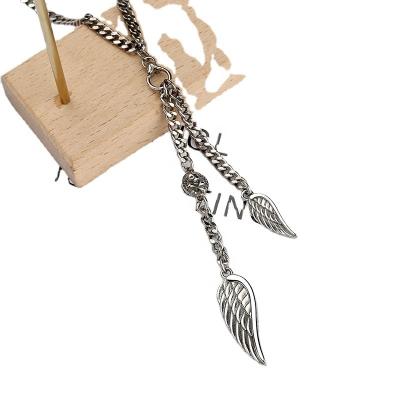 China Vintage KB Punk Fashion Men's and Women's Handsome Necklace Angel Wings Feather Thai Silver Personalized Retro Sweater Pendant Chain for sale