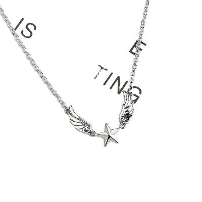 China Thai silver vintage angel wings retro old star European and American popular collarbone wings necklace fashion personality chain for sale