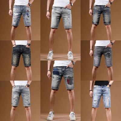 China Breathable Factory Customized Summer Men's Slim Fit Stretch High waist Denim Shorts Skinny Ripped Distressed Man Jean Shorts for sale