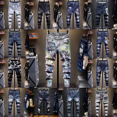 China Breathable Jeans Mens Retro Ripped Fashionable Slim Straight Business Pants Mens Motorcycle Jeans for sale