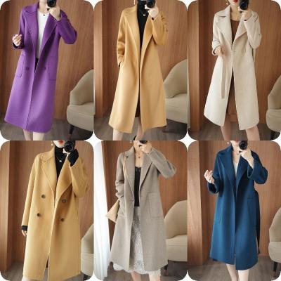 China New Viable Feminine Elegant Lapel Button Solid Color Autumn And Winter Coat Mid Length Coat Women Fashion Casual Medium Coat for sale