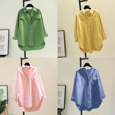 China New Anti-pilling Ladies Casual Loose Cotton Shirts Sheath Long Women's Solid Color Blouse Shirt Tops for sale