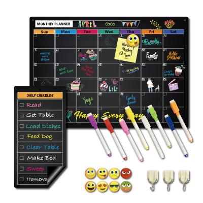 China Shape Board Magnetic Black Dry Erase Calendar for Wall and Fridge Monthly Planner Multifunctional Daily Checklist for sale