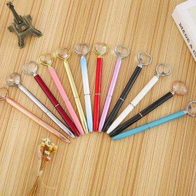 China office & Heart Diamond Crystal Ball Pen Wholesale Heart Shape Custom Logo Metal Pen Big Carat School For Wedding Office for sale