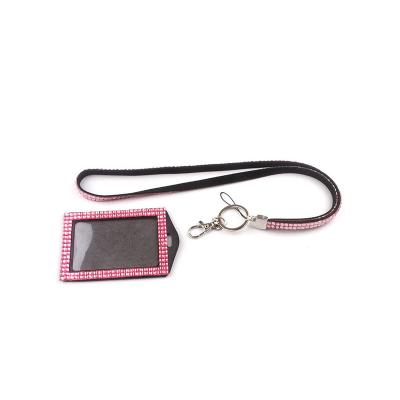 China Factory Price Custom Bling Rhinestone Nylon Neck Strap Lanyards With ID Card Holder for sale