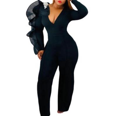 China Breathable Wide Leg Womens V-Neck Overalls One Piece Amazon Overalls And Rompers Plus Size Overalls for sale