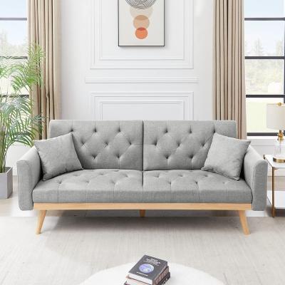 China Modern Ornate Sofa Bed Extended, Convertible Upholstered Sofa Bed, Canvas Fabric and Wood Frame, for Living Room Small Office Space, Gray for sale