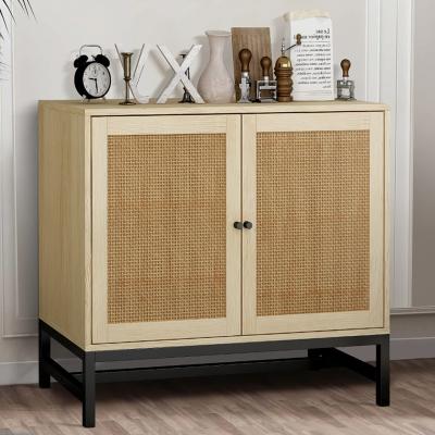 China With Storage Accent Cabinet with Handmade Natural Doors and Rattan Storage, Storage Cabinet for Dining Room, Hallway, Console Table, Natural for sale