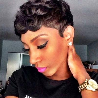 China Factory Wholesale Curly Pixie Cut Short Full Lace Wig, Pixie Cut Short Hair Wig, Brazilian Hair Swiss Full Lace Wig For Black Women for sale