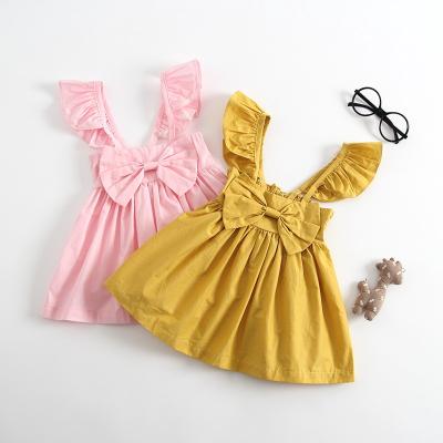 China Comfortable 100% Breathble Cotton Bowknot Dress Sleeve Vest Baby Rompers for sale