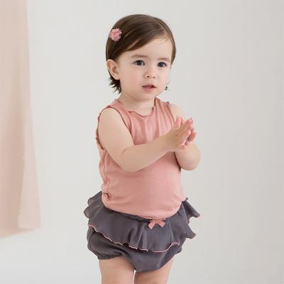 China Breathable 2019 Summer Rolled Edge Sleeveless Jacket Pants Baby Set Clothes Cotton for sale