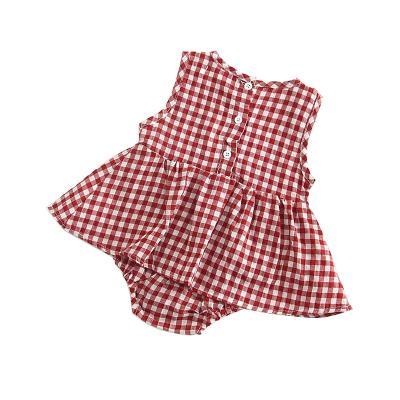 China Breathble Cozy Summer Plaid Baby Romper Girl Dress Sleeveless Cotton for sale