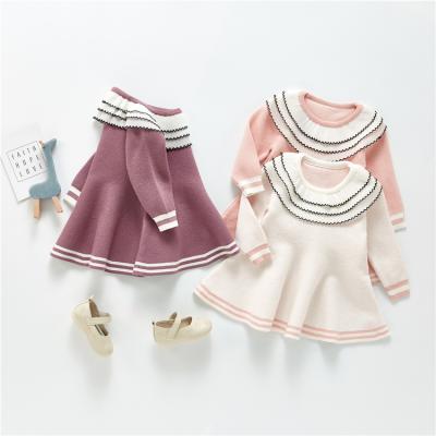 China Breathable Wholesale Angou Babies Autumn Dress Knit Long Sleeve Baby Dress Clothes for sale