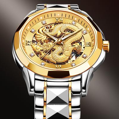 China Luxury Water Resistant JSDUN 8840 3D Movement Watch Dragon China Factory Skeleton Gold Big Dial Mechanical Men Automatic Wrist Watch for sale