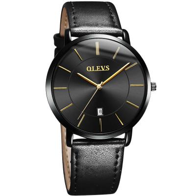 China Auto date watches fashion luxury custom slim leather simple business men's wrist LOGO minimalist quartz wristwatch for sale