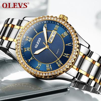 China Luxury Full Calendar Stainless Steel Date Water Resistant Men's Business Gold Luminous Quartz Diamond Men Watch Business Wristwatch for sale