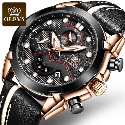 China Fashion Luxury Leather Automatic Multi Function Chronograph Brand Top Brand Date OLEVS Luminous Men Wrist Watch for sale