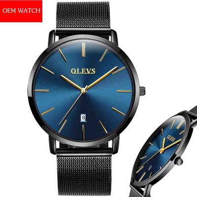 China Minimalist Cheap Thin Custom Automatic Mesh Stainless Steel Men Watch Quartz Stainless Steel Date OLEVS Logo Luxury Watches Black Ultra for sale