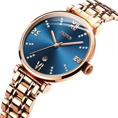 China Custom Fashion Automatic Rose Gold Ultra Thin Minimalist Date JSDUN Logo Watch Women Quartz Luxury simple with Madame Day Watches for sale