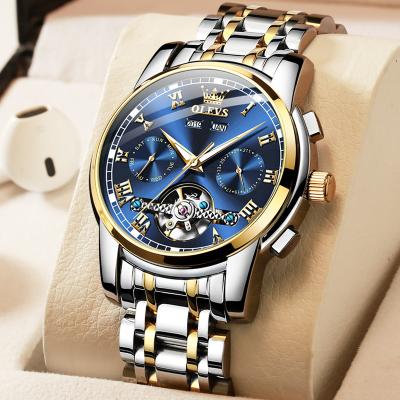 China Custom Logo Men's Automatic Mechanical Watches OEM Tourbillon Date Watch OLEVS Skeleton Display Luxury Automatic Wristwatches Double for sale