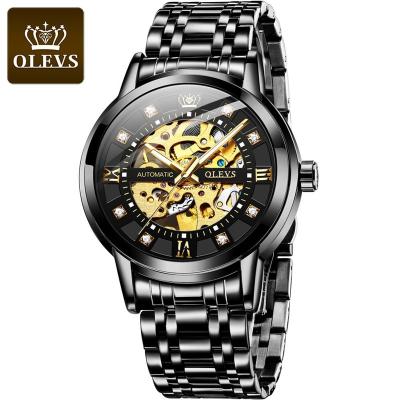 China Custom Black Skeleton Automatic Stainless Steel Skeleton Automatic Men's Mechanical Watch Water Resistant Tourbillon Mechanical Wristwatches for sale