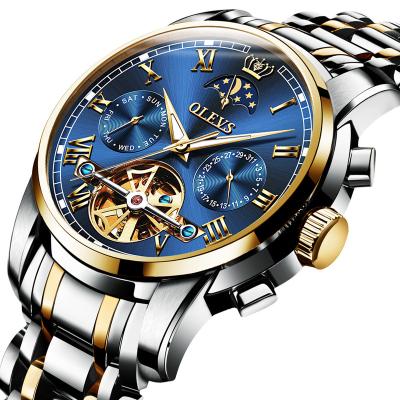 China Luxury Skeleton Date OLEVS 6617 Automatic Fashion Tourbillon Watch Green Dial Moon Phase Watch Automatic Mechanical Men Wrist Watch for sale