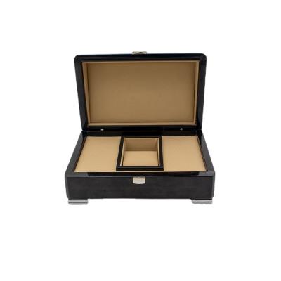 China Wholesale Luxury Black Wooden Boxes Watch Cases Necklace Earring Jewelry Storage Case For Watch for sale