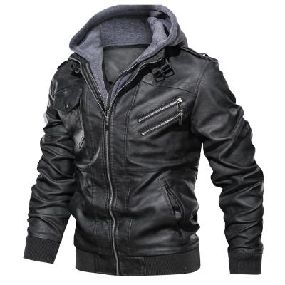 China Anti-wrinkle Winter Jackets Men's Long Sleeve PU Leather Jacket Fashion Clothing Embroidery Hooded Coat S-3XL for sale