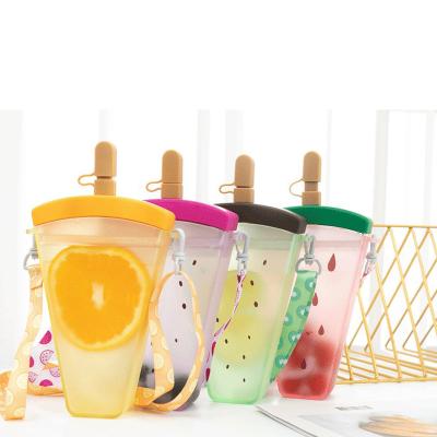 China 12oz Juice Milk Drinking Bottle 350ml BPA Free Plastic Travel Water Bottles Tumbler Cups With Straw Lids for sale