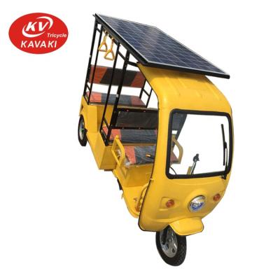 China Guangzhou kavaki yellow color passenger solar electric tricycle tuk tuk tuk with solar panels with roof for sale