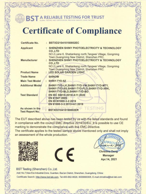 CE - Shenzhen Shiny Photoelectricity & Technology Co., Ltd.