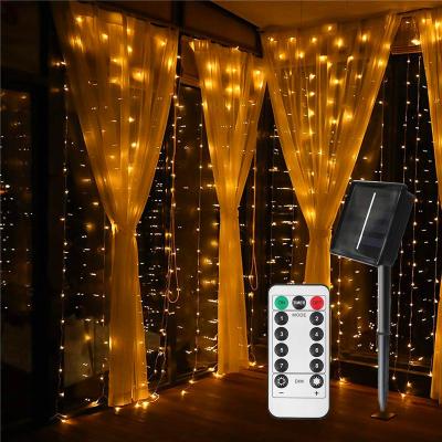 China Easter Day 3X3M 300 LED Outdoor Waterproof Solar Electric Window Curtain Fairy Lights with Remote Controller for Festival Christmas Decoration for sale