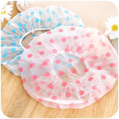 China Sustainable 1PC Wave Point Bath Hat Reusable Waterproof Bath Head Hair Cover Elastic Shower Hat For Women Salon Shower Bath Supplies for sale