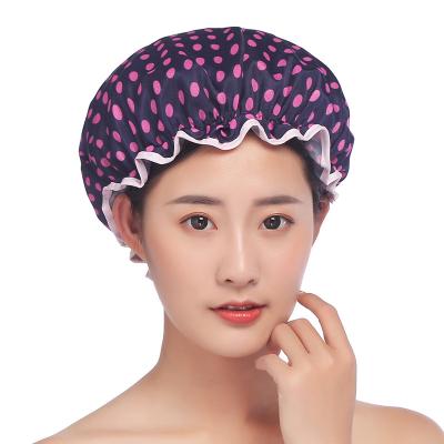 China Sustainable Waterproof Double layers Shower Cap High Quality Hair Salon Elastic Thicken For Women Bath Hat Bathroom Products Satin Bonnet for sale