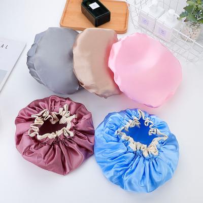 China Sustainable Household Double-layer High Quality Waterproof Shower Bath Cap PEVA Thickened Women's Oil-proof Shampoo Cap Bathroom Accessories for sale