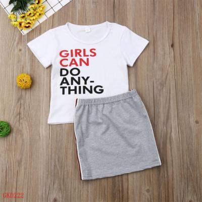 China Girls Casual Clothing Set Summer Shorts Sleeve T-shirt + Skirt 2 Pieces Child Casual Girls Clothes Suit for sale