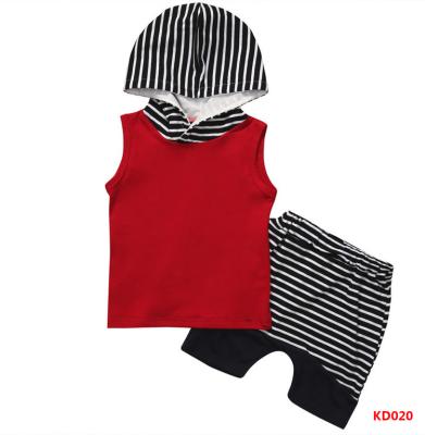 China Vintage Children's Costume Hooded T-Shirt Striped Shorts Boy Summer Two Piece Suit for sale