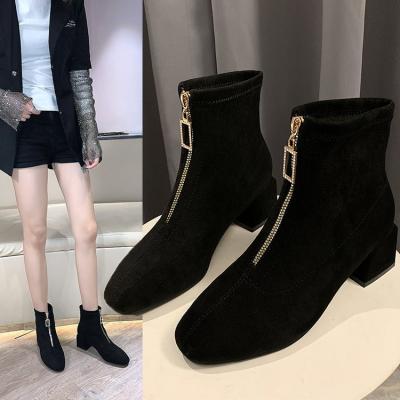 China New Autumn Winter Women Boots High Quality Durable Solid Zipper European Ladies Shoes Leather Trim Fashion Boots for sale