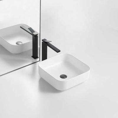 China Goalar Easy Clean Modern Minimalist Design Thin Edge Art Countertop White Square Ceramic Wash Basin for Hotel Bathroom for sale